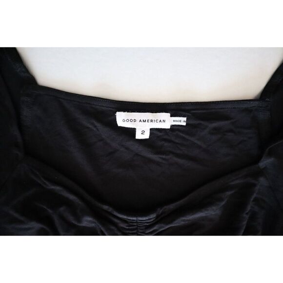 Good American GB0395 Women Sz 2/M Black Good Touch Ruched L/S Thong Bodysuit - Picture 5 of 10